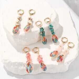 White Ethnic‎ Style Geometric Beaded Plating Shell Drop Earrings Boho Classic